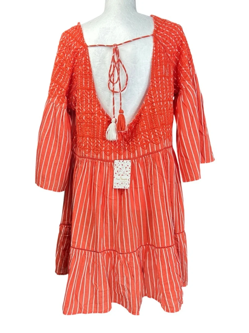 Free People Lola Embroidered Mini Dress M Boho Beachy Lightweight Flowy